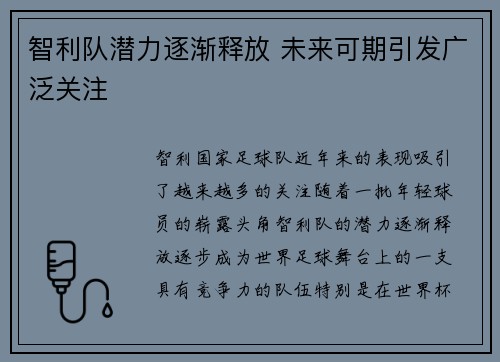 智利队潜力逐渐释放 未来可期引发广泛关注